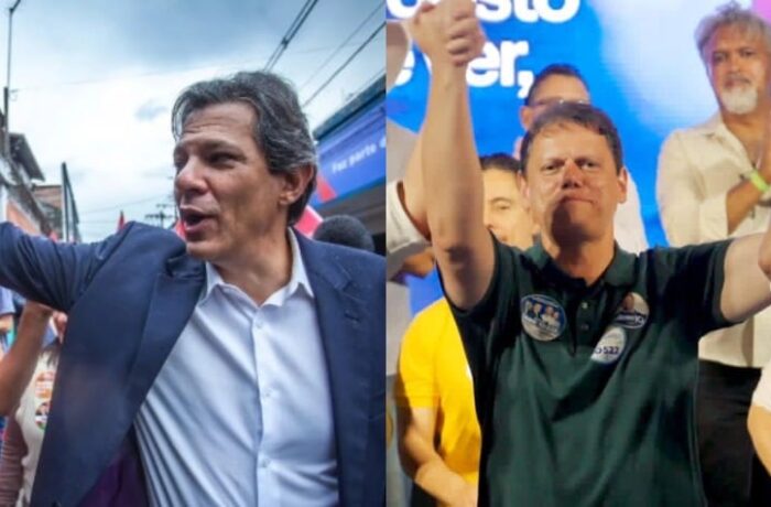 Quaest/SP: no 1º turno, Tarcísio oscila de 42% para 44%, e Haddad se mantém em 27%