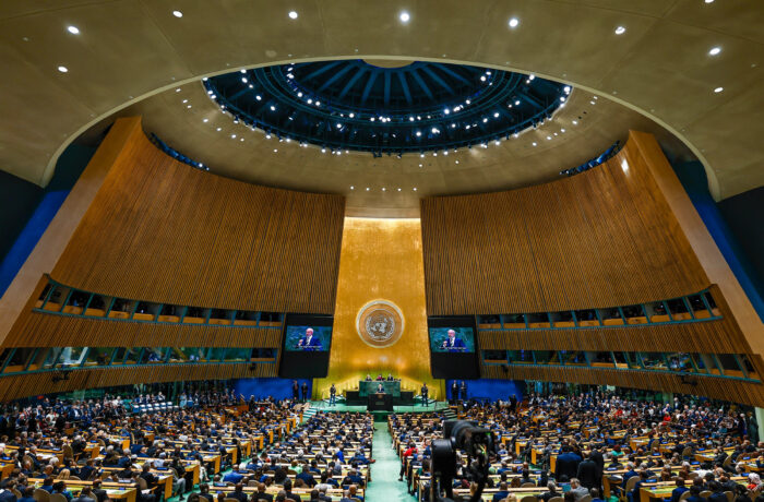 Vista do plenário da Assembleia Geral da ONU durante discurso de Lula em 2025.