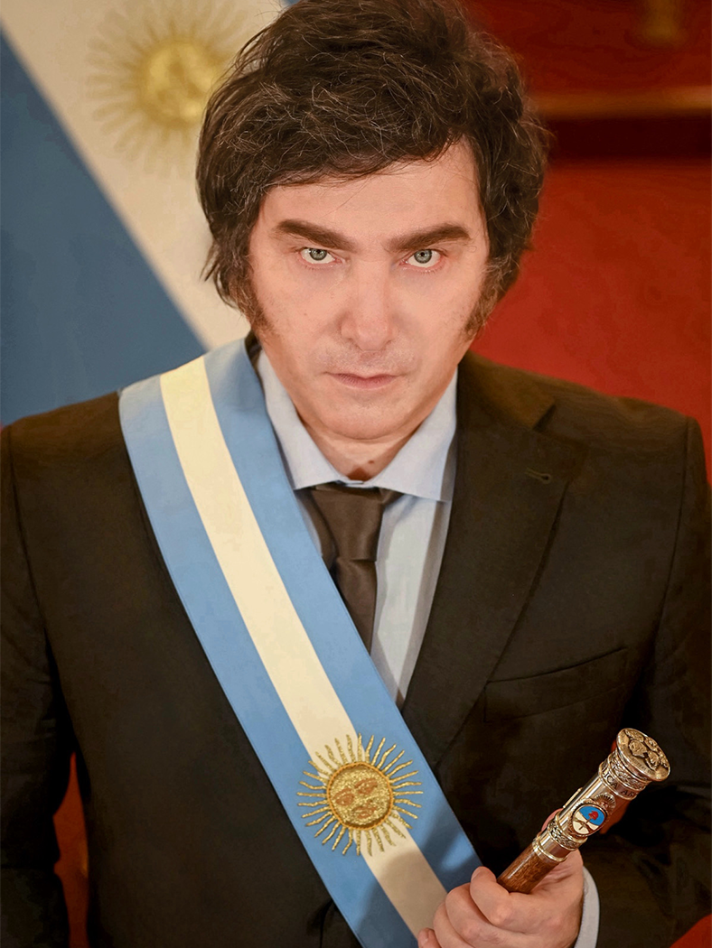 Javier Milei em retrato oficial, com a faixa presidencial argentina.